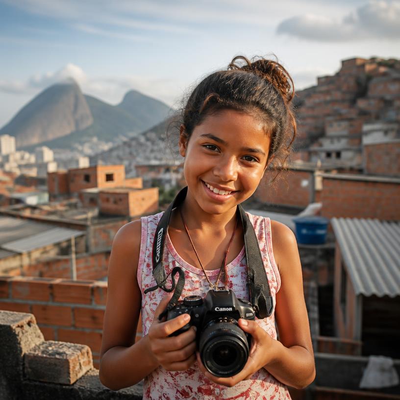 Retrato de Duda, autora do App CRIA, segurando uma câmera